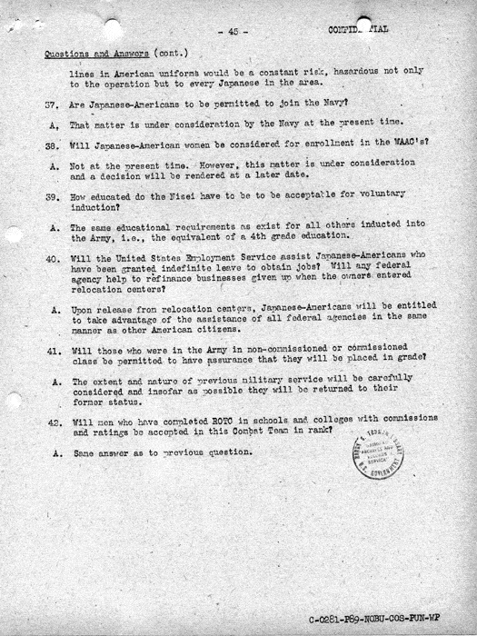 Report, Army and Leave Clearance Registration at War Relocation Centers, June 1943. Papers of Philleo Nash. 