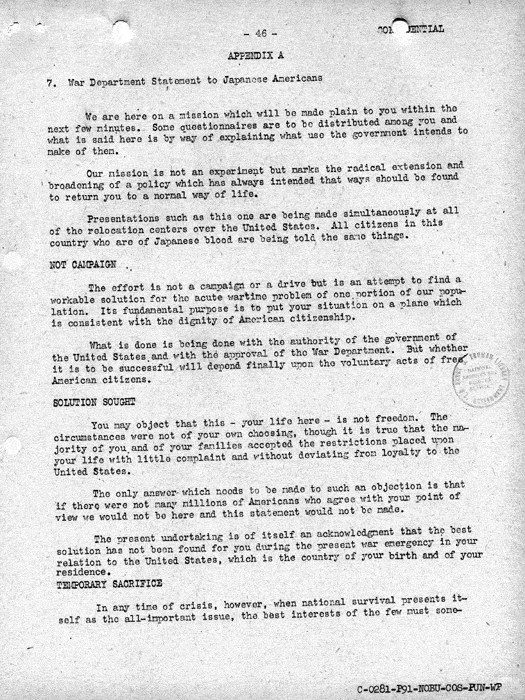 Report, Army and Leave Clearance Registration at War Relocation Centers, June 1943. Papers of Philleo Nash. 