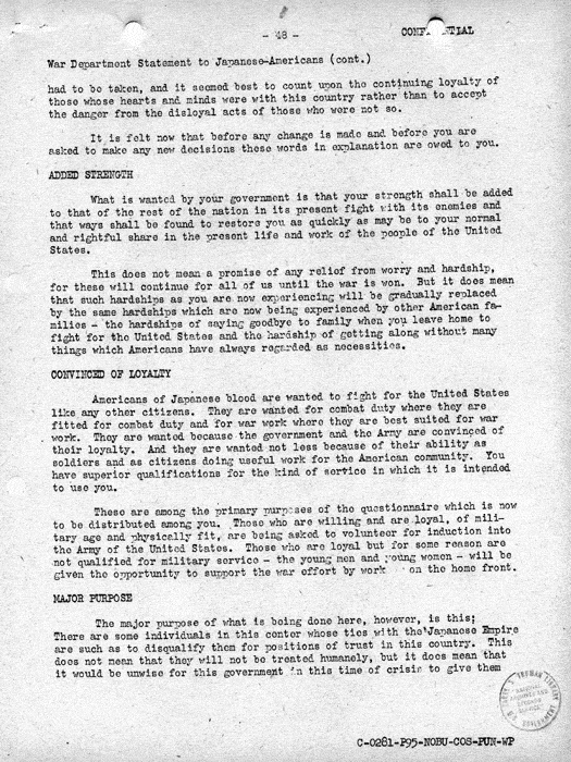 Report, Army and Leave Clearance Registration at War Relocation Centers, June 1943. Papers of Philleo Nash. 