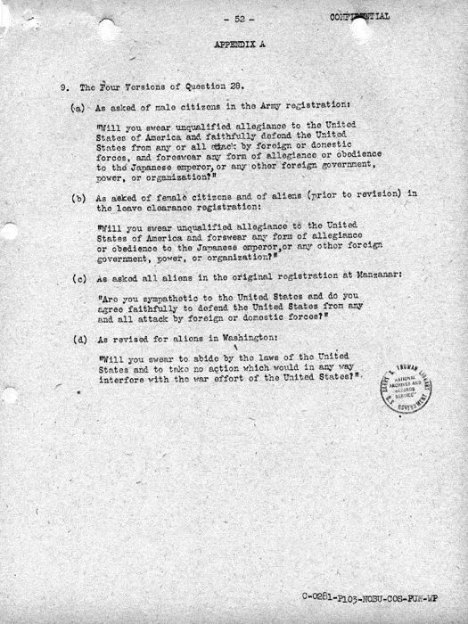 Report, Army and Leave Clearance Registration at War Relocation Centers, June 1943. Papers of Philleo Nash. 