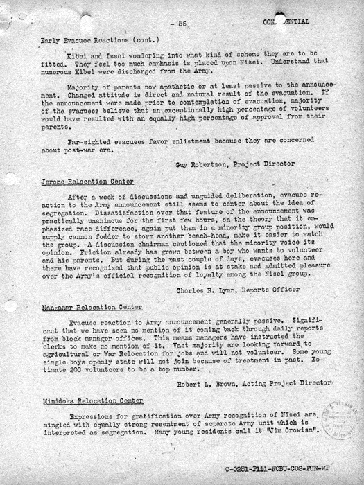 Report, Army and Leave Clearance Registration at War Relocation Centers, June 1943. Papers of Philleo Nash. 