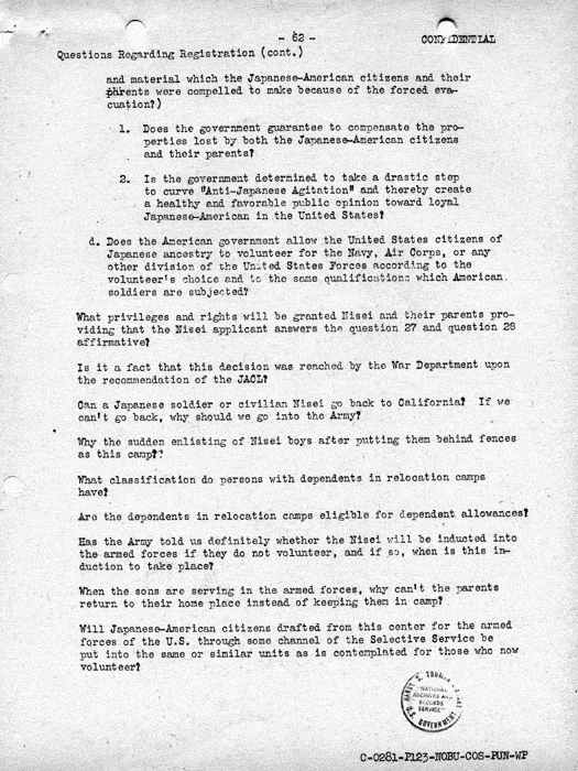 Report, Army and Leave Clearance Registration at War Relocation Centers, June 1943. Papers of Philleo Nash. 