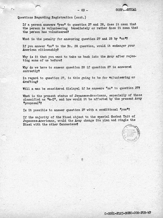 Report, Army and Leave Clearance Registration at War Relocation Centers, June 1943. Papers of Philleo Nash. 