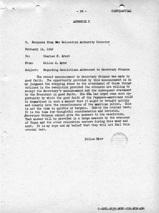 Report, Army and Leave Clearance Registration at War Relocation Centers, June 1943. Papers of Philleo Nash. 