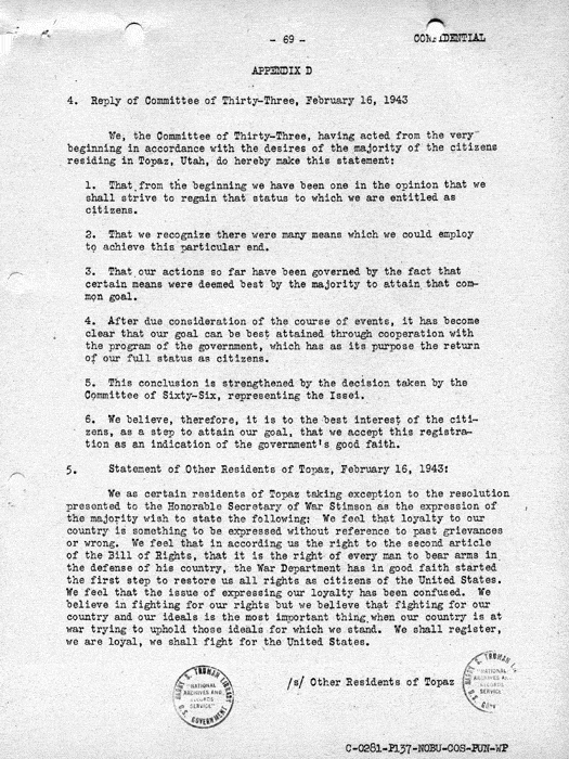 Report, Army and Leave Clearance Registration at War Relocation Centers, June 1943. Papers of Philleo Nash. 