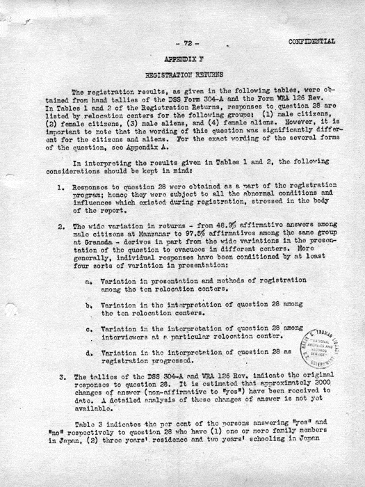 Report, Army and Leave Clearance Registration at War Relocation Centers, June 1943. Papers of Philleo Nash. 