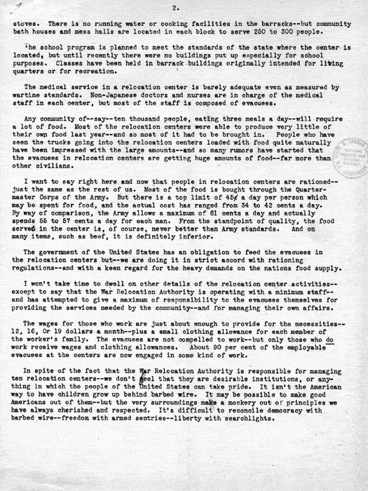 Speech by Dillon S. Myer over the National Broadcasting Company network, July 15, 1943. Papers of Dillon S. Myer. 