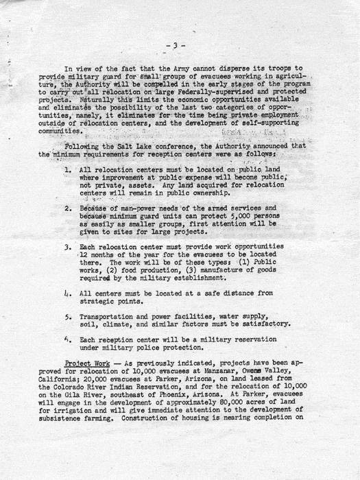 Memorandum, Milton. S. Eisenhower to Members of Congress, April 20, 1942; forwarding Informal Report of the War Relocation Authority. Papers of Harry S. Truman: Papers as U. S. Senator and Vice President of the United States.