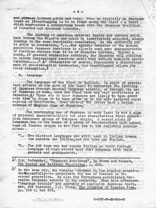 Memorandum, Nisei Assimilation, July 21, 1943. Papers of Philleo Nash. 