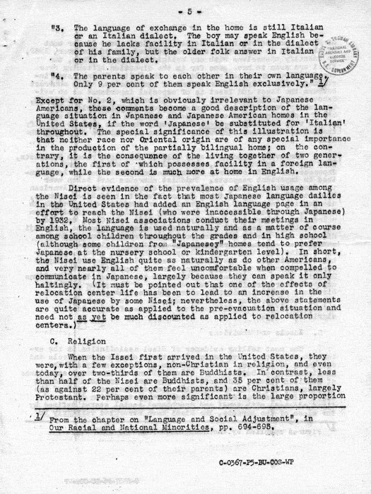 Memorandum, Nisei Assimilation, July 21, 1943. Papers of Philleo Nash. 