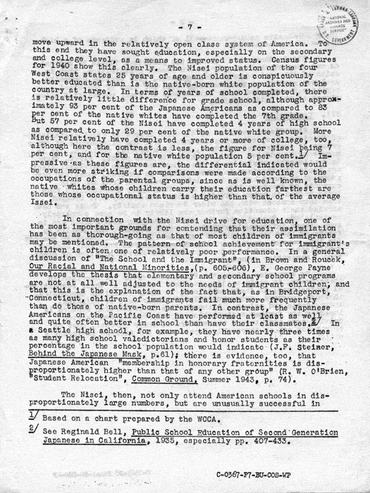 Memorandum, Nisei Assimilation, July 21, 1943. Papers of Philleo Nash. 