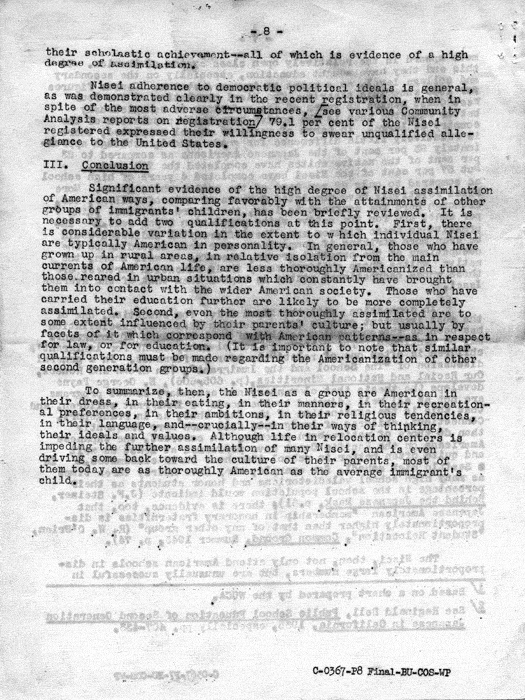 Memorandum, Nisei Assimilation, July 21, 1943. Papers of Philleo Nash. 