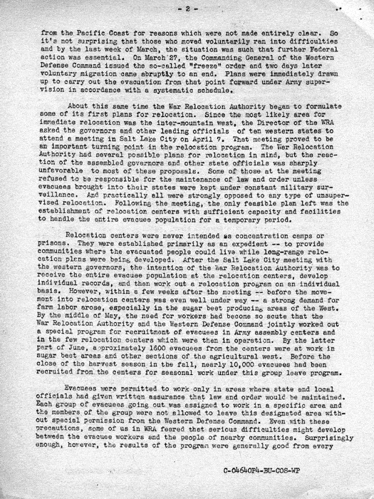 Speech, The Truth About Relocation, by Dillon S. Myer to the Commonwealth Club in San Francisco, August 6, 1943. Papers of Dillon S. Myer. 