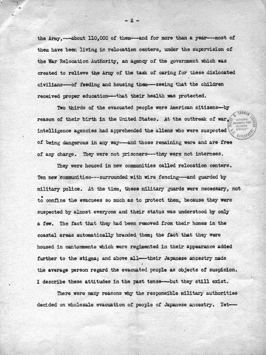 Speech, Obligations of Our Heritage, by Dillon S. Myer to the Rotary Club of Lawrence, Kansas, October 18, 1943. Papers of Dillon S. Myer. 