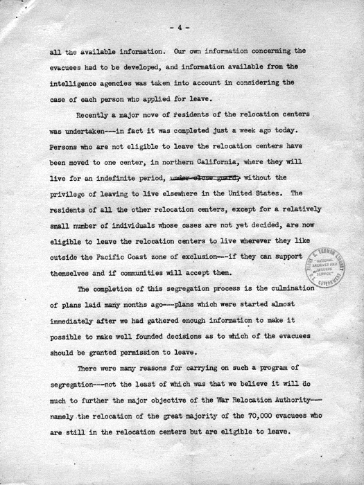 Speech, Obligations of Our Heritage, by Dillon S. Myer to the Rotary Club of Lawrence, Kansas, October 18, 1943. Papers of Dillon S. Myer. 