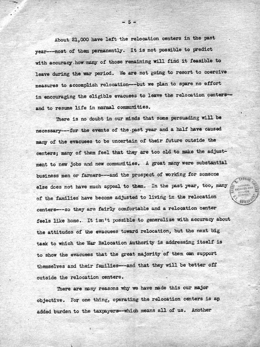 Speech, Obligations of Our Heritage, by Dillon S. Myer to the Rotary Club of Lawrence, Kansas, October 18, 1943. Papers of Dillon S. Myer. 