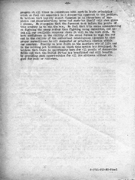 Speech transcript, The Relocation Program, by Dillon S. Myer to a meeting of State Commanders and State Adjutants of the American Legion in Indianapolis, Indiana, November 16, 1943. Papers of Dillon S. Myer.