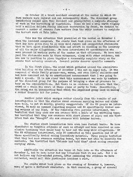 Speech, The Facts About the War Relocation Authority, by Dillon S. Myer, to a meeting of the Los Angeles, California Town Hall, January 21, 1944. Papers of Dillon S. Myer.