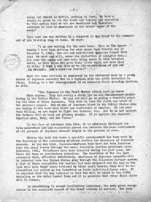 Speech, The Facts About the War Relocation Authority, by Dillon S. Myer, to a meeting of the Los Angeles, California Town Hall, January 21, 1944. Papers of Dillon S. Myer.