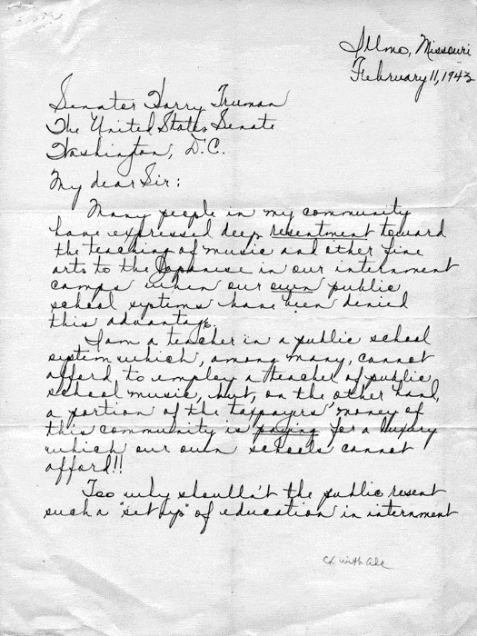 Letter, Harry S. Truman to Mrs. L. H. Shipman, March 3, 1944; with attachment, Dillon S. Myer to Harry S. Truman, February 11, 1944. Papers of Harry S. Truman: Papers as U. S. Senator and Vice President of the United States.