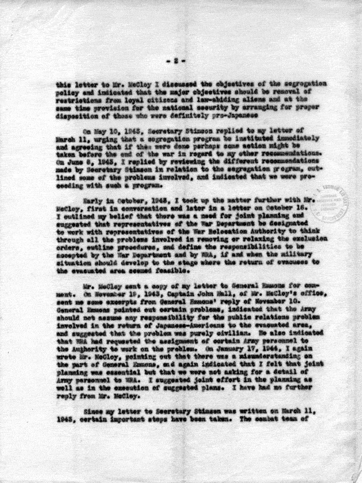 Memorandum, Dillon S. Myer to the Secretary of the Interior, March 6, 1944. Papers of Dillon S. Myer.