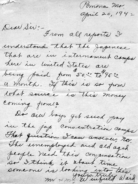 Letter, Harry S. Truman to Mr. and Mrs. Winfield Ward, April 28, 1942; with attachment, Mr. and Mrs. Winfield Ward to Harry S. Truman, April 20, 1942. Papers of Harry S. Truman: Papers as U. S. Senator and Vice President of the United States. 