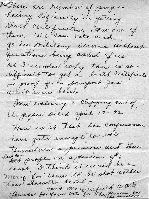 Letter, Harry S. Truman to Mr. and Mrs. Winfield Ward, April 28, 1942; with attachment, Mr. and Mrs. Winfield Ward to Harry S. Truman, April 20, 1942. Papers of Harry S. Truman: Papers as U. S. Senator and Vice President of the United States. 