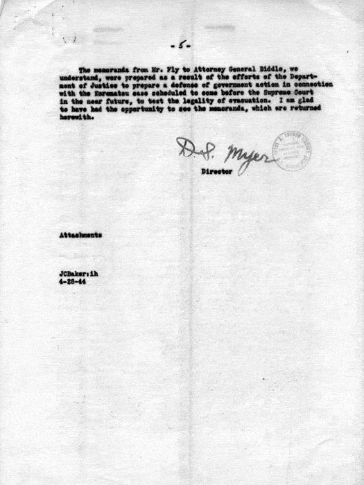 Memorandum, Director [Dillon S. Myer] to the Secretary [of the Interior], [April 29, 1944]. Papers of Dillon S. Myer.