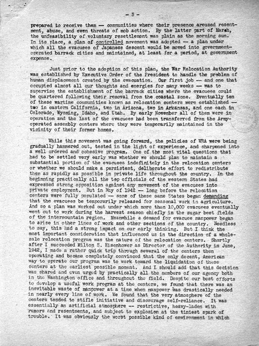 Speech, A Tenth of a Million People, by Dillon S. Myer to the Des Moines Adult Education Forum, Des Moines, Iowa, October 26, 1944. Papers of Dillon S. Myer. 