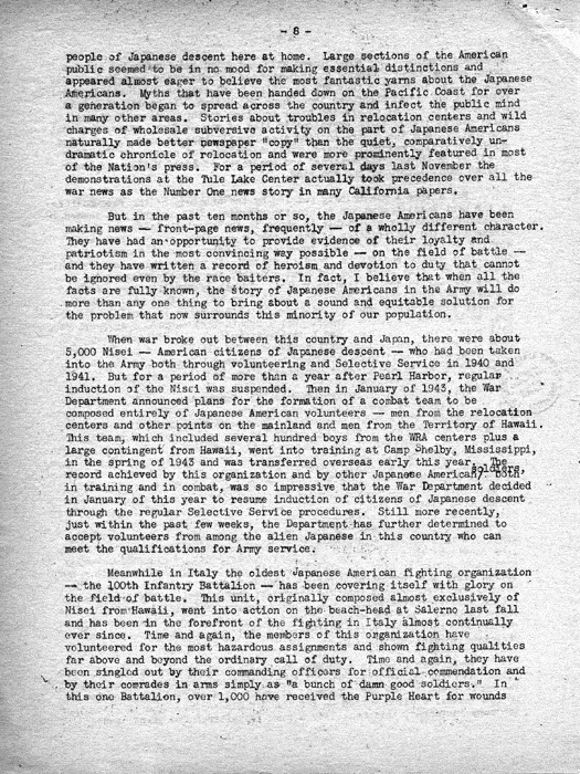 Speech, A Tenth of a Million People, by Dillon S. Myer to the Des Moines Adult Education Forum, Des Moines, Iowa, October 26, 1944. Papers of Dillon S. Myer. 