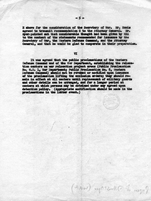 Memorandum, Minutes of Meeting in Office of the Director, War Relocation Authority, 9 A. M., November 15, 1944. Papers of Dillon S. Myer. 
