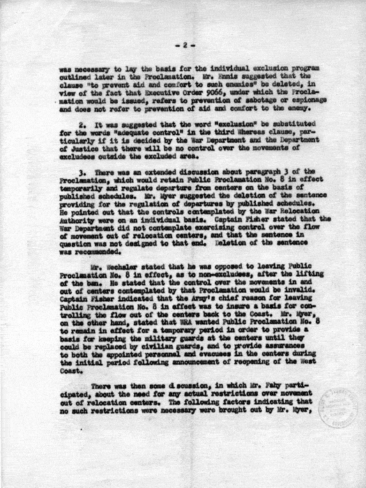 Memorandum, Notes on Meeting in Mr. Wechsler’s Office, Department of Justice, 2:30 P. M., November 20, 1944. Papers of Dillon S. Myer.