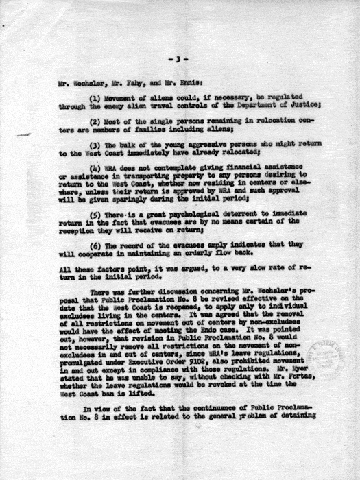 Memorandum, Notes on Meeting in Mr. Wechsler’s Office, Department of Justice, 2:30 P. M., November 20, 1944. Papers of Dillon S. Myer.