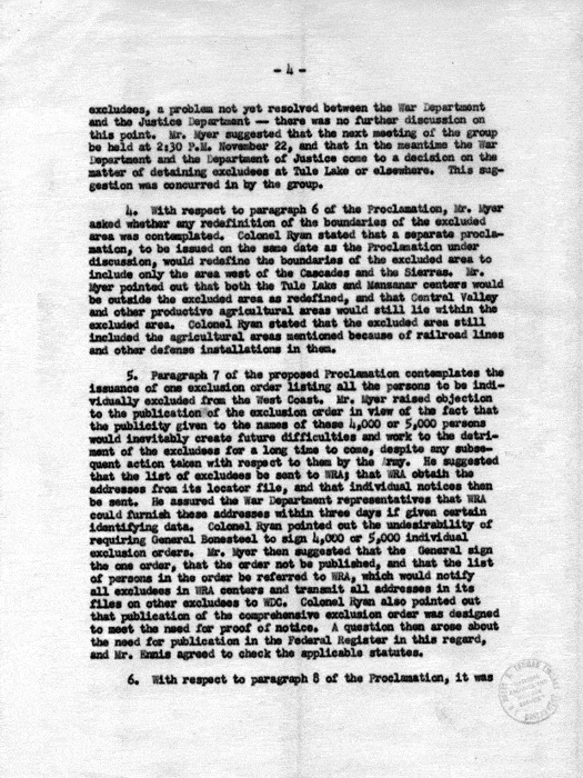 Memorandum, Notes on Meeting in Mr. Wechsler’s Office, Department of Justice, 2:30 P. M., November 20, 1944. Papers of Dillon S. Myer.