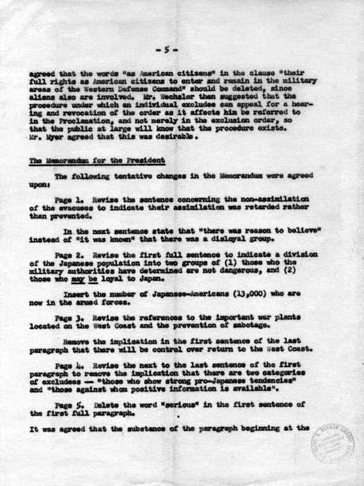 Memorandum, Notes on Meeting in Mr. Wechsler’s Office, Department of Justice, 2:30 P. M., November 20, 1944. Papers of Dillon S. Myer.