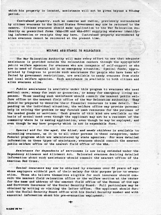 Memorandum, A Message from the Director of the War Relocation Authority [to evacuees resident in relocation centers], not dated, c. January 1945. Papers of Dillon S. Myer.