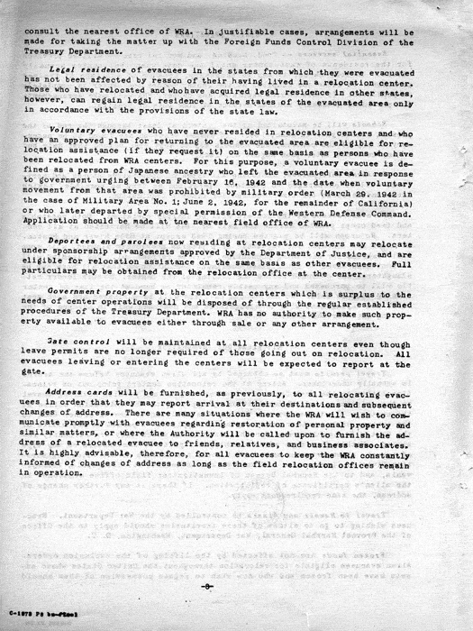 Memorandum, A Message from the Director of the War Relocation Authority [to evacuees resident in relocation centers], not dated, c. January 1945. Papers of Dillon S. Myer.