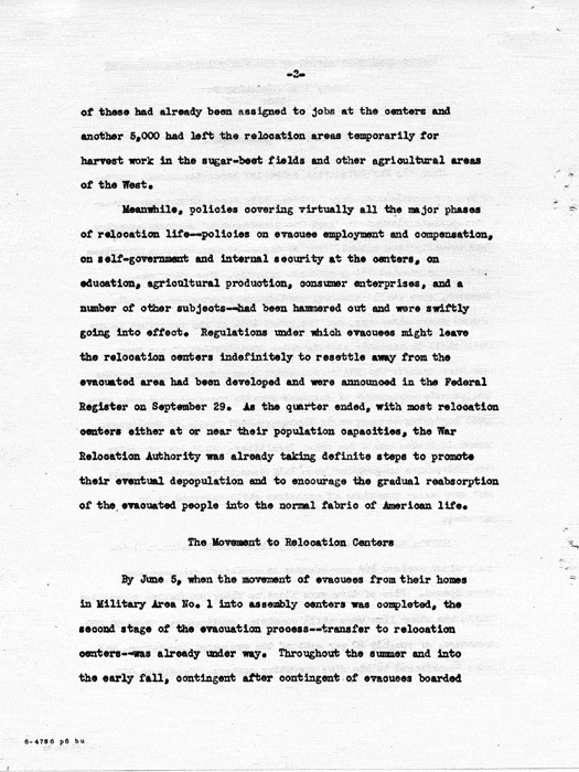 Report: Second Quarterly Report, July 1 to September 30, 1942, War Relocation Authority, not dated, c. late 1942. Papers of Philleo Nash. 