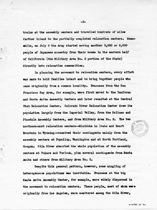 Report: Second Quarterly Report, July 1 to September 30, 1942, War Relocation Authority, not dated, c. late 1942. Papers of Philleo Nash. 