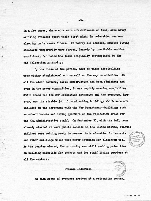 Report: Second Quarterly Report, July 1 to September 30, 1942, War Relocation Authority, not dated, c. late 1942. Papers of Philleo Nash. 