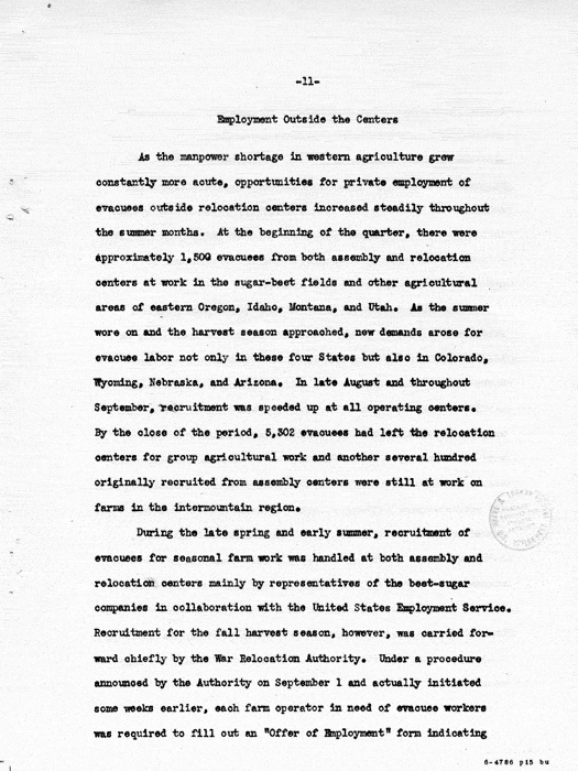 Report: Second Quarterly Report, July 1 to September 30, 1942, War Relocation Authority, not dated, c. late 1942. Papers of Philleo Nash. 