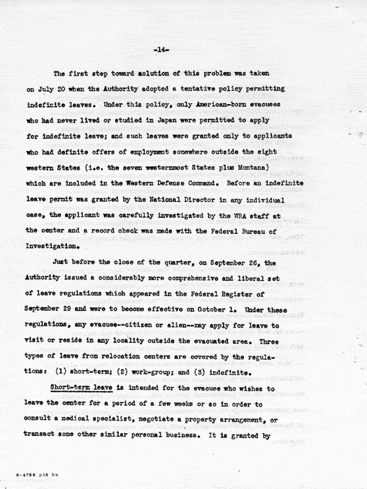 Report: Second Quarterly Report, July 1 to September 30, 1942, War Relocation Authority, not dated, c. late 1942. Papers of Philleo Nash. 