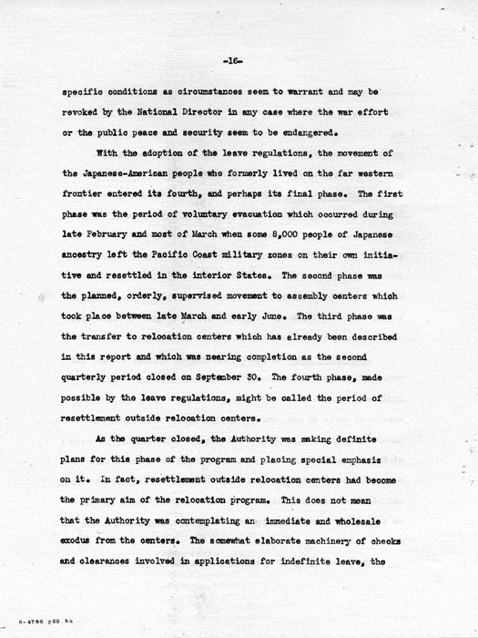 Report: Second Quarterly Report, July 1 to September 30, 1942, War Relocation Authority, not dated, c. late 1942. Papers of Philleo Nash. 