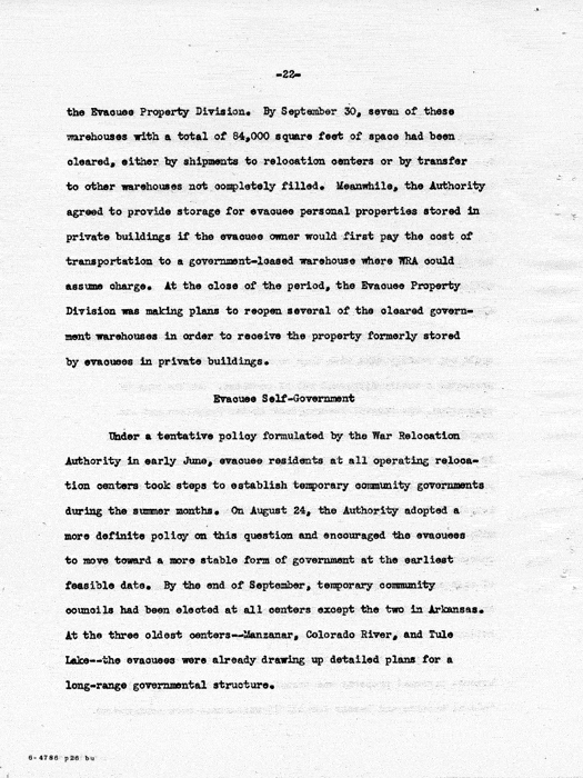 Report: Second Quarterly Report, July 1 to September 30, 1942, War Relocation Authority, not dated, c. late 1942. Papers of Philleo Nash. 