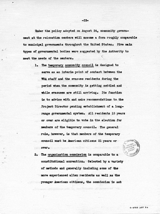 Report: Second Quarterly Report, July 1 to September 30, 1942, War Relocation Authority, not dated, c. late 1942. Papers of Philleo Nash. 