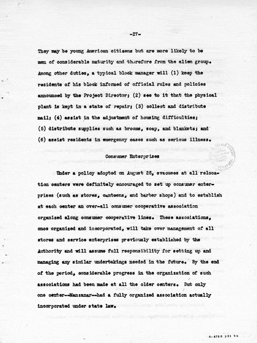 Report: Second Quarterly Report, July 1 to September 30, 1942, War Relocation Authority, not dated, c. late 1942. Papers of Philleo Nash. 