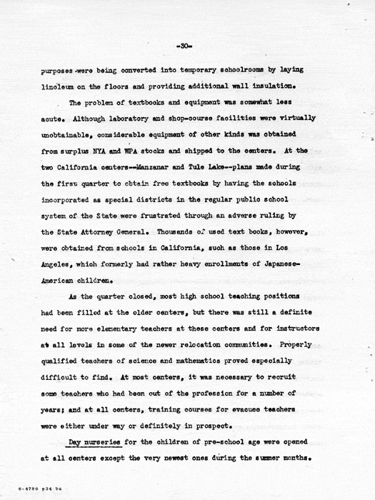 Report: Second Quarterly Report, July 1 to September 30, 1942, War Relocation Authority, not dated, c. late 1942. Papers of Philleo Nash. 