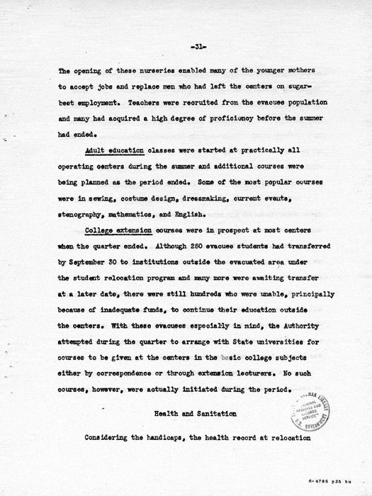 Report: Second Quarterly Report, July 1 to September 30, 1942, War Relocation Authority, not dated, c. late 1942. Papers of Philleo Nash. 