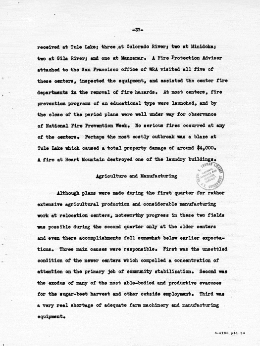 Report: Second Quarterly Report, July 1 to September 30, 1942, War Relocation Authority, not dated, c. late 1942. Papers of Philleo Nash. 