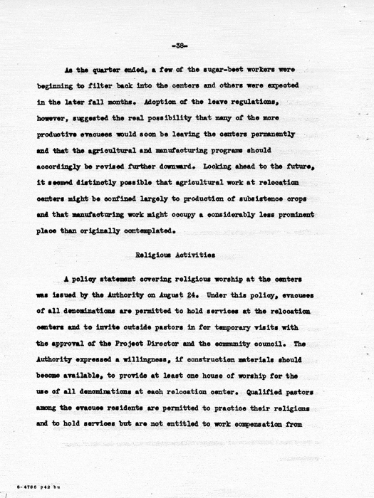 Report: Second Quarterly Report, July 1 to September 30, 1942, War Relocation Authority, not dated, c. late 1942. Papers of Philleo Nash. 